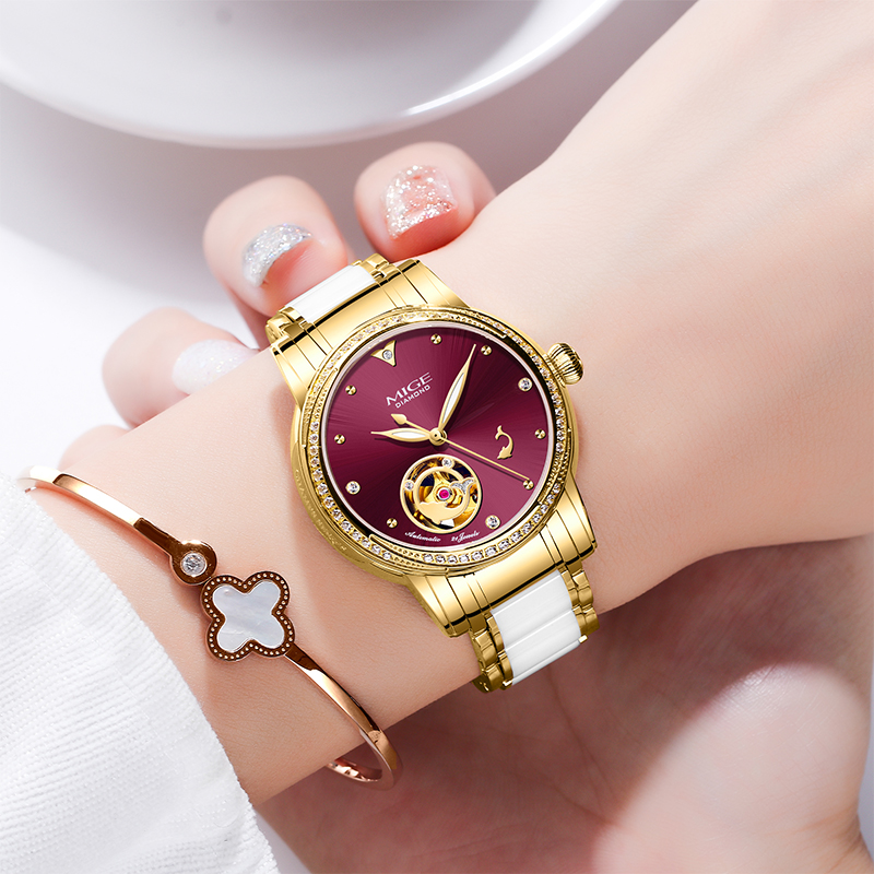 MIGE Ladies Skeleton Auto Watc - Skeleton Mechanical Watch ulasan dan harga