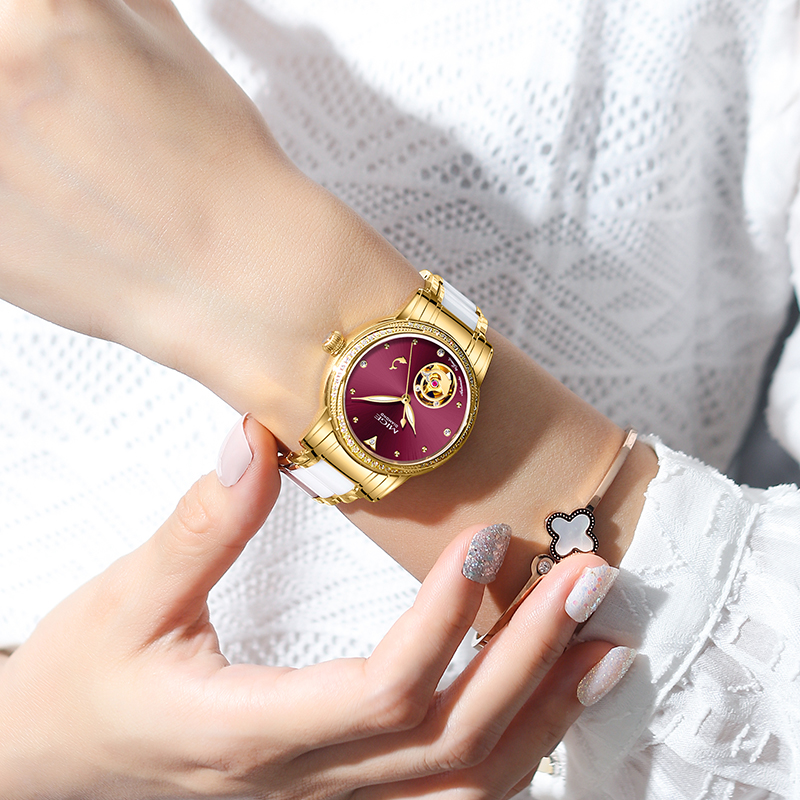 MIGE Ladies Skeleton Auto Watc - Skeleton Mechanical Watch ulasan dan harga