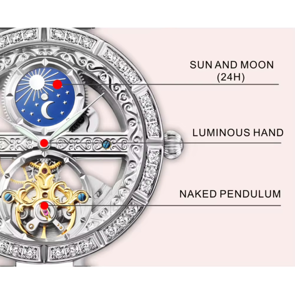 Luxury Women's Waterproof Skel - Skeleton Mechanical Watch ulasan dan harga