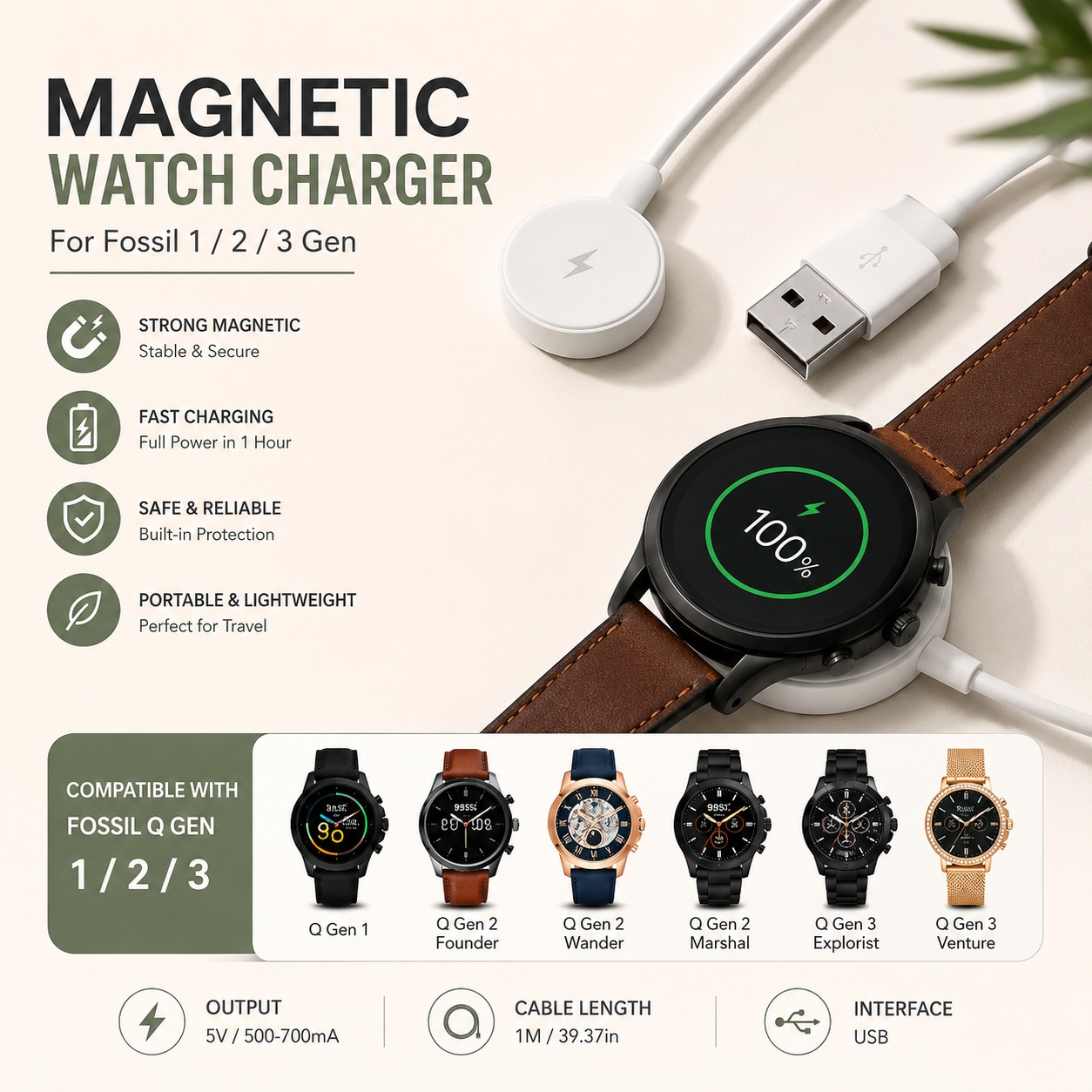 USB Watch Charger Adapter Smar - Fossil Watches Smartwatch Charger ulasan dan harga