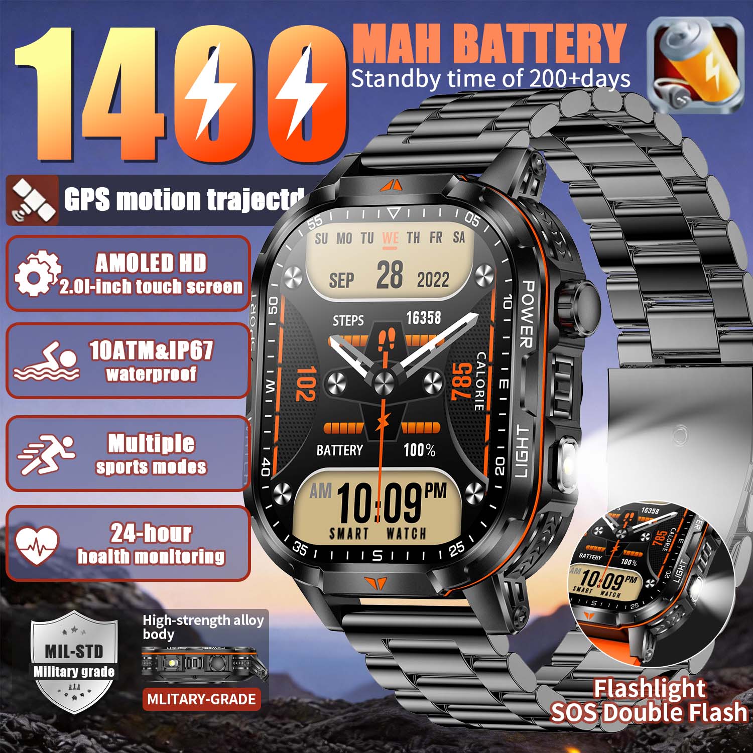 2026 New Military 1400mAh Batt - French Connection Watches Smartwatch App ulasan dan harga