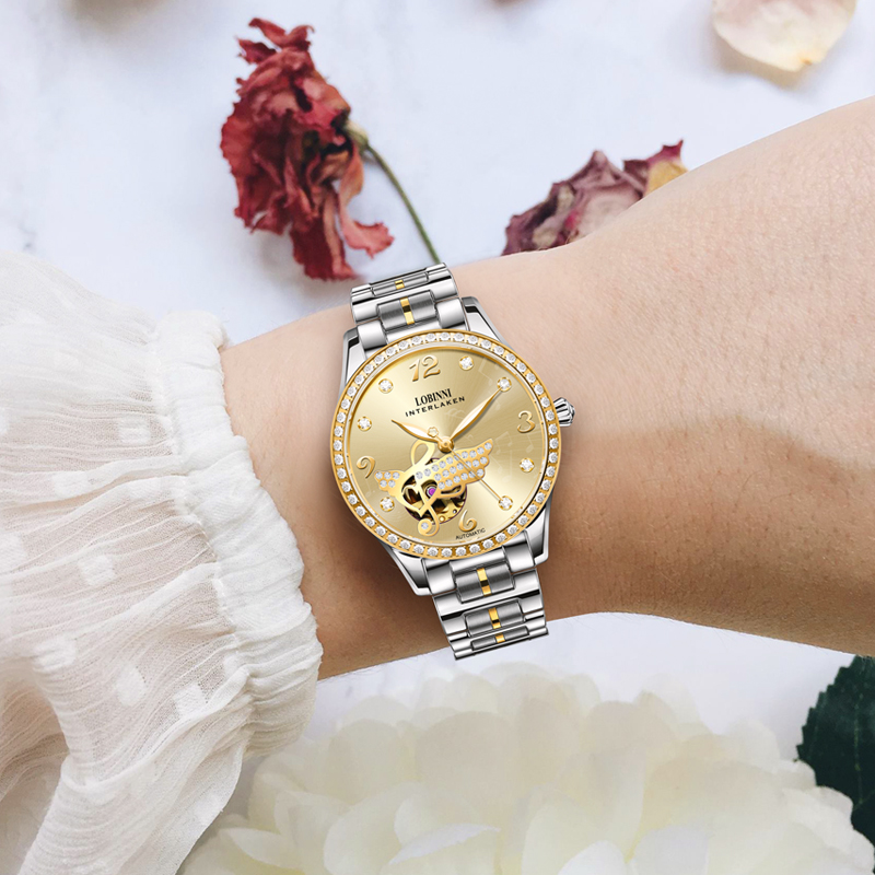 LOBINNI Women Automatic Watch  - Skeleton Mechanical Watch ulasan dan harga